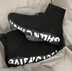 Balenciag a Speed Trainer Black White Graffiti