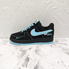 nik e airforce 1 low x stussy x black blue