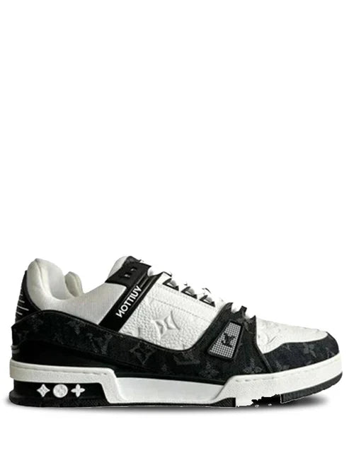 Louis Vuitton Trainer Monogram Denim White Black Leather Shine