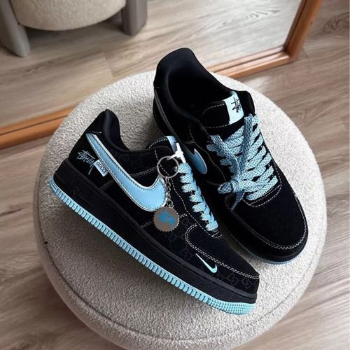 nik e airforce 1 low x stussy x black blue