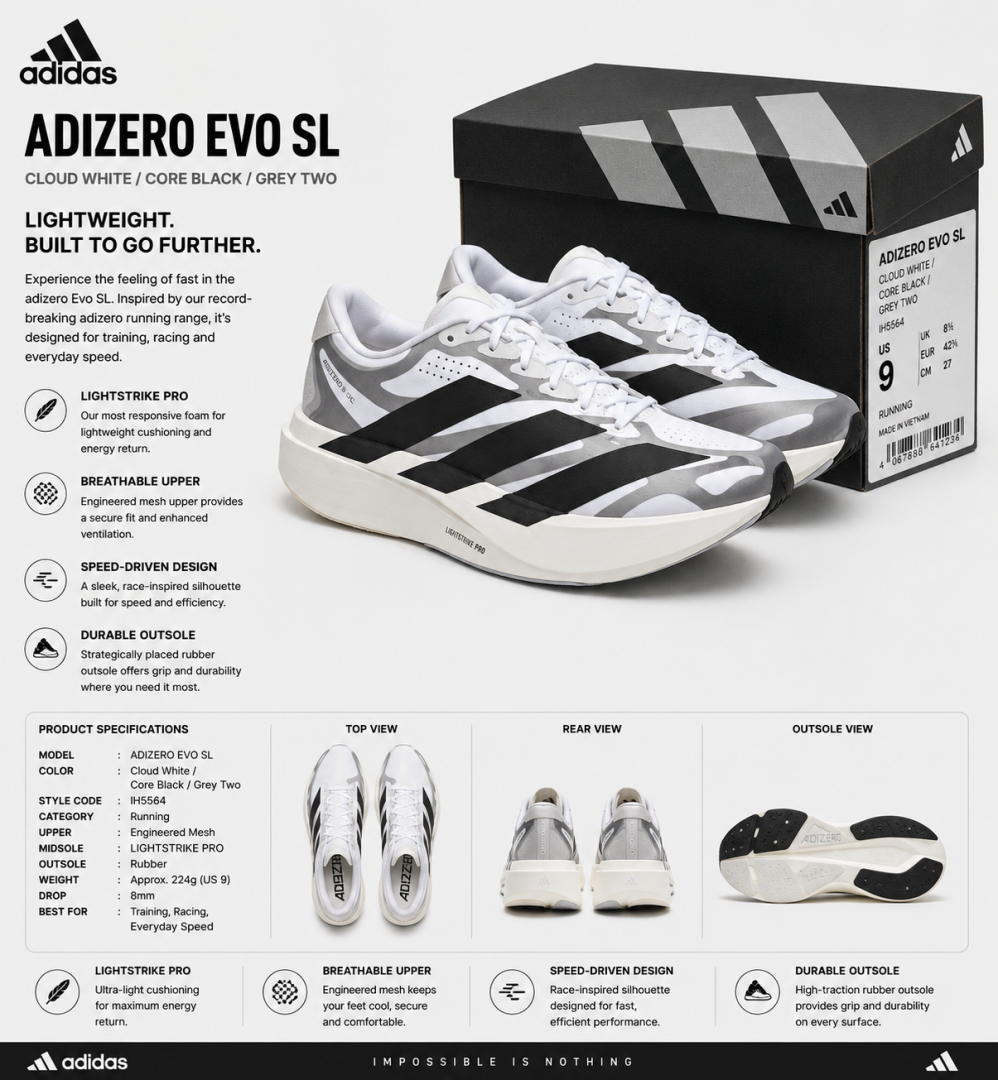 ADIDDAS ADIZERO EVO SI EXO WHITE-BLACK SILVER