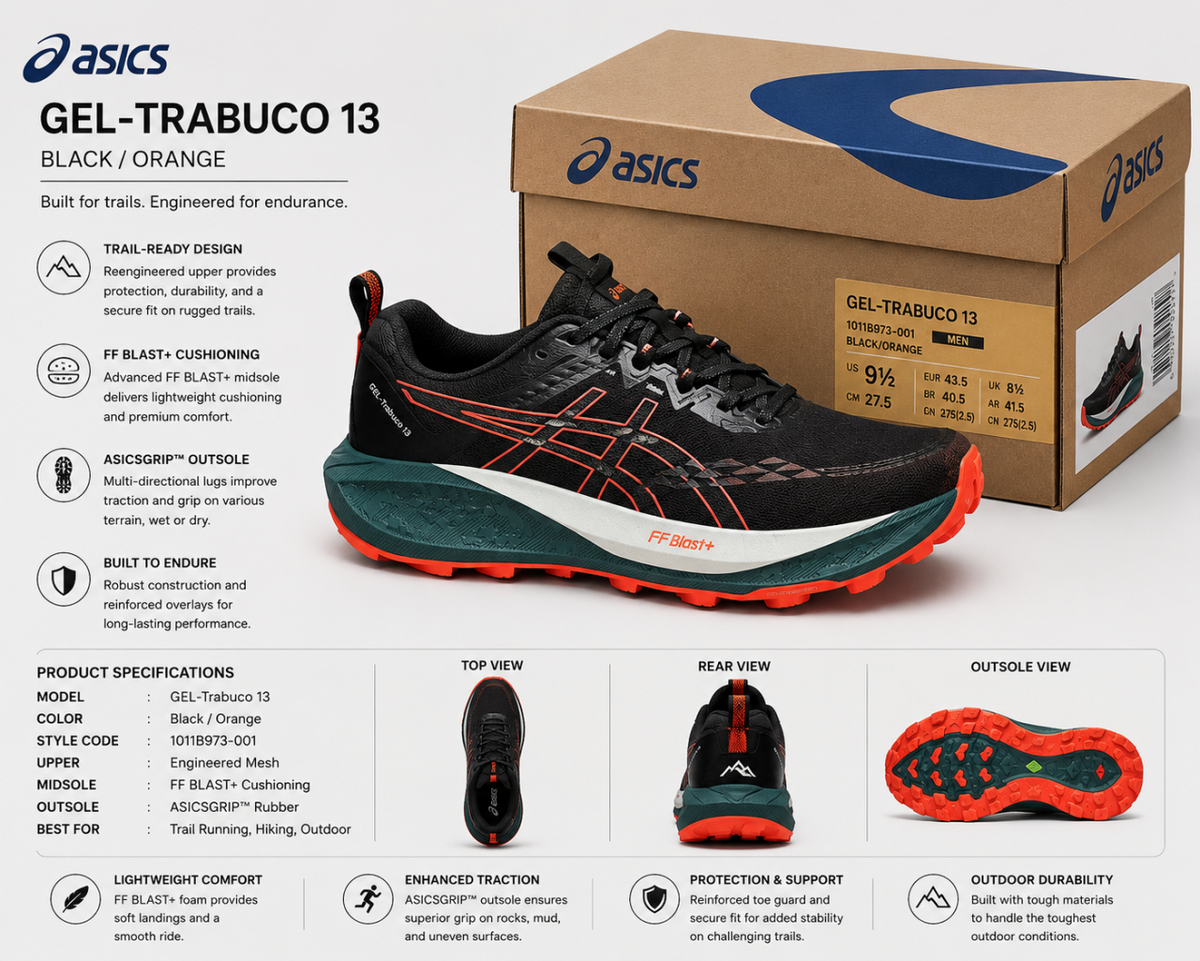 ASICCS GEL TRABUCO 13 TRAIL RUNNING BLACK NOVA FIX